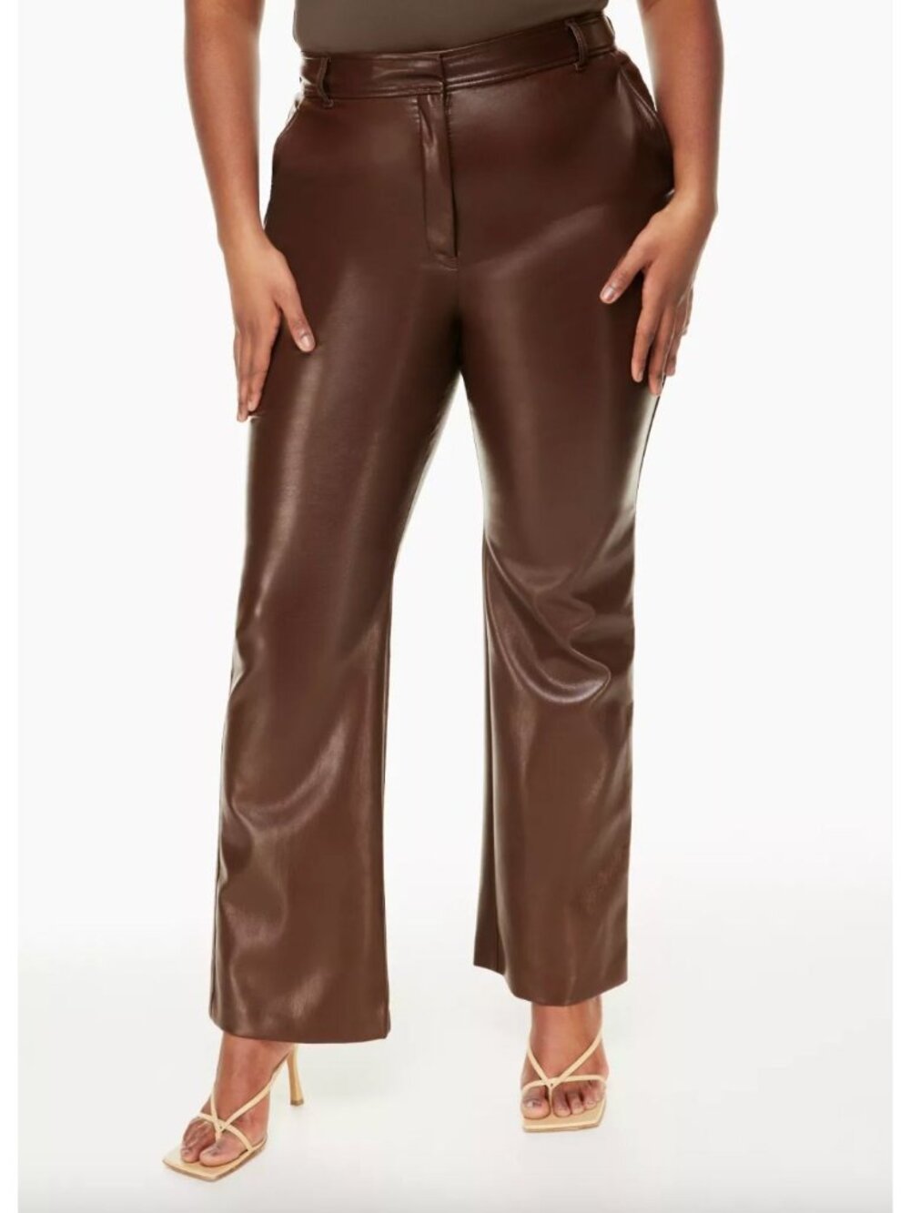 Babaton Aritzia Publish Pant Vegan Leather Bootcut Brown Coffee Bean Size 8